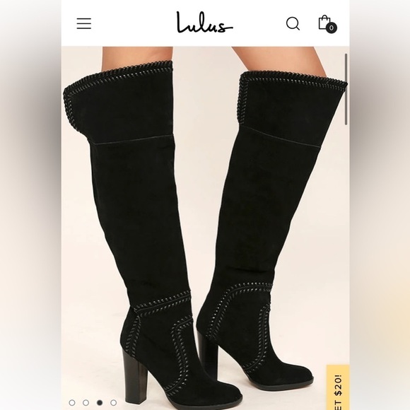 NWOB Report Liola Black Suede Leather Woven Boho Over the Knee Heel Boots - Picture 2 of 16